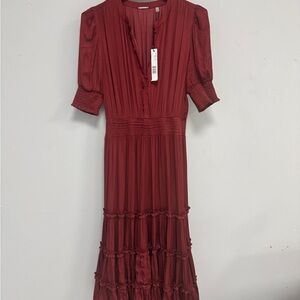 Ulla Johnson Rose Tiered Midi Dress Burgundy